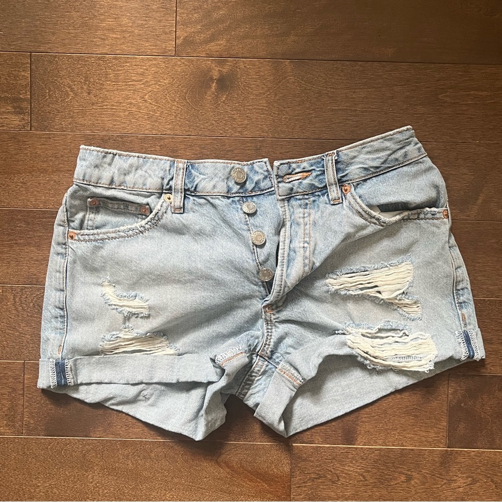 Garage High Waist Light Wash Distressed Ripped Jean Denim Shorts